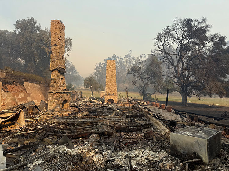 Will Rogers’ former ranch house was destroyed by the Palisades Fire. Photo taken on Jan. 8, 2025, by California State Parks.